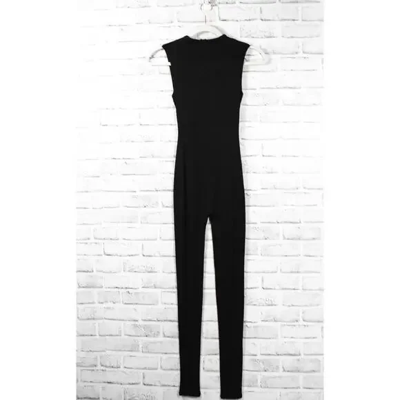 Naked Wardrobe Black NW Sleeveless Crew Neck Full Length Jumpsuit Women Small